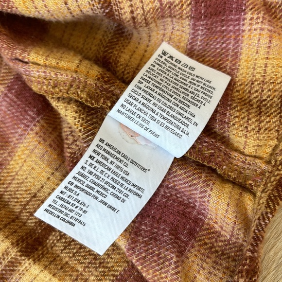 AMERICAN EAGLE Button Down Brown & Burnt Orange PLAID FLANNEL Shirt - Picture 7 of 10